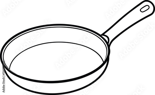 frying pan outline coloring book page, frying pan line art vector drawing illustration