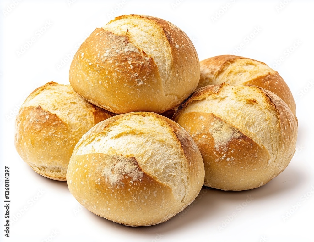 Pile of fresh baked bread rolls stacked on white background in studio shot Pile of fresh baked bread rolls stacked on white background in studio shot