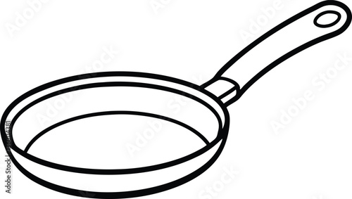 frying pan outline coloring book page, frying pan line art vector drawing illustration