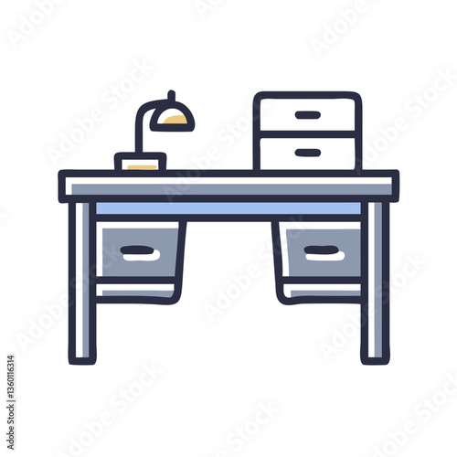 Office desk vector icon in flat style with muted colors