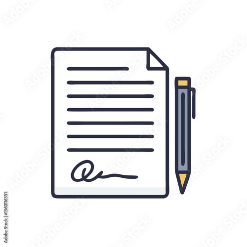 Signed document vector icon in flat style with neutral tones