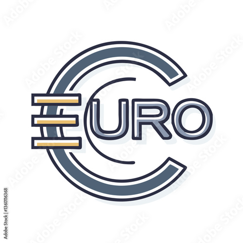Euro currency symbol with stripes in flat style