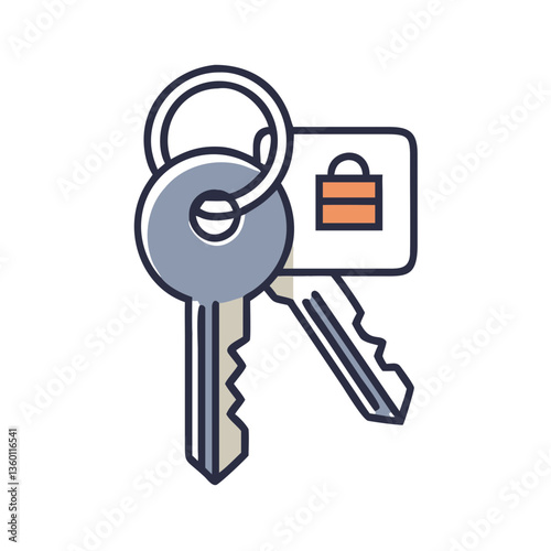 Keychain with padlock vector icon in flat style