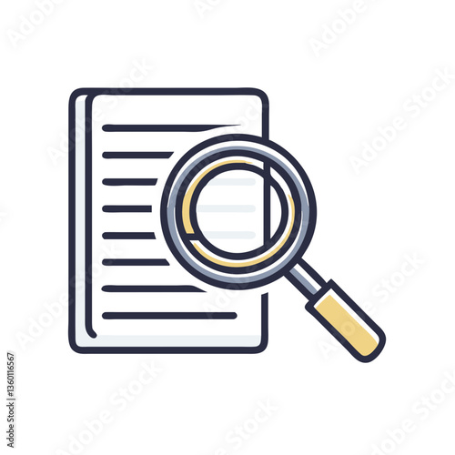 Document with magnifier vector icon in flat style