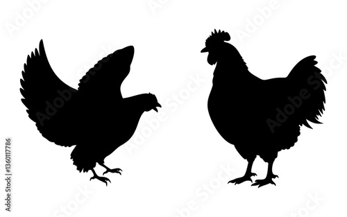 Hen Black Silhouette Collection Vector Design