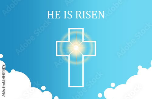 blue background with orthodox catholic cross resurrection of jesus