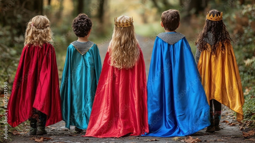 Fototapeta premium Children in colorful capes, outdoor setting