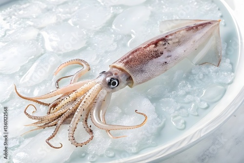 Fresh, isolated seafood on ice, a silver catch from the sea photo