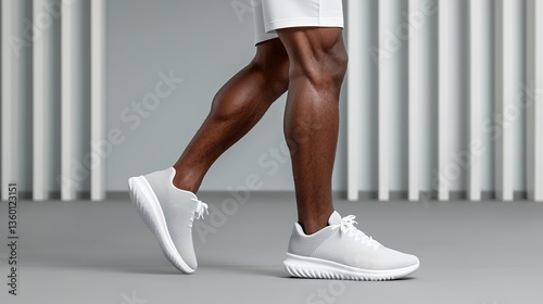 Man Walking in White Athletic Shoes on Gray Floor