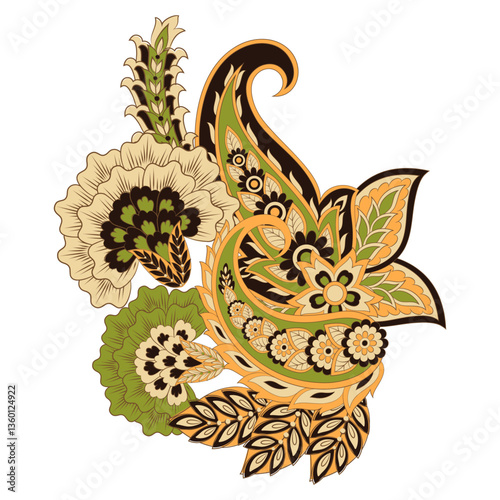 Damask paisley isolated vector floral ornament