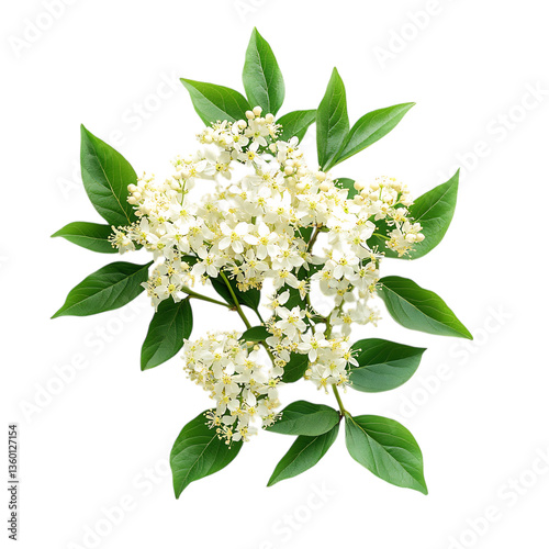 A Blooming Elderberry Shrub with Tiny Flowers Isolated on Transparent Background