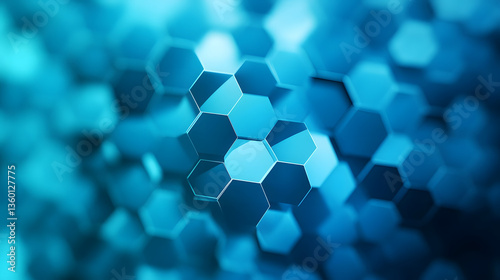 Seamless abstract pattern of hexagons with a gradient overlay in shades of sky blue and azure, ai abstract blue background