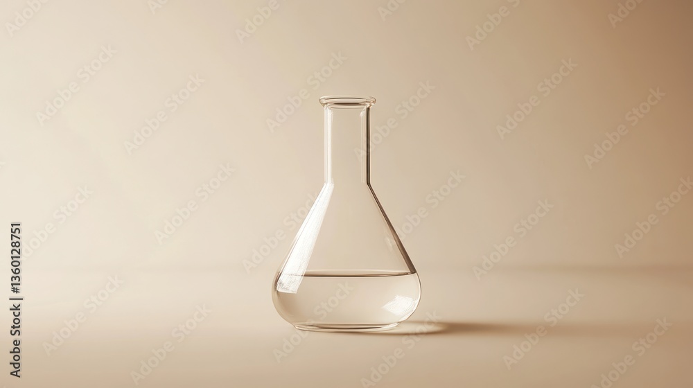 Clear Erlenmeyer Flask on Beige Background Clear Erlenmeyer Flask on Beige Background
