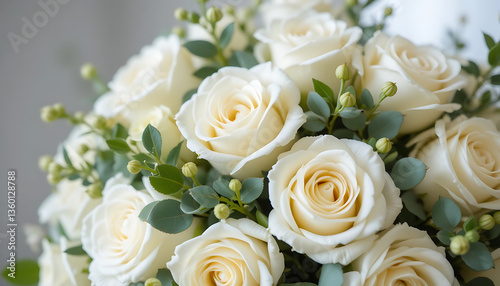wedding bouquet of white roses Blooming flowers in Keukenhof park in Netherlands, Europe
