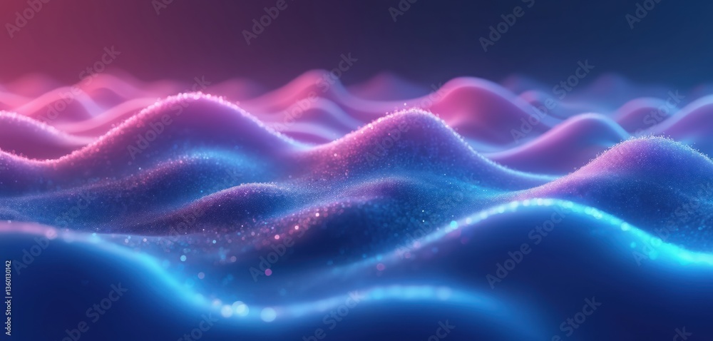 Fototapeta premium Abstract illustration futuristic wavy shapes. Glowing retro waves banner design in blue and purple colors. Digital art background. Modern creative illustration for digital, tech, sci-fi projects.