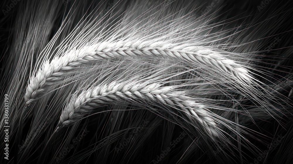 Obraz premium Close-up grayscale wheat stalks