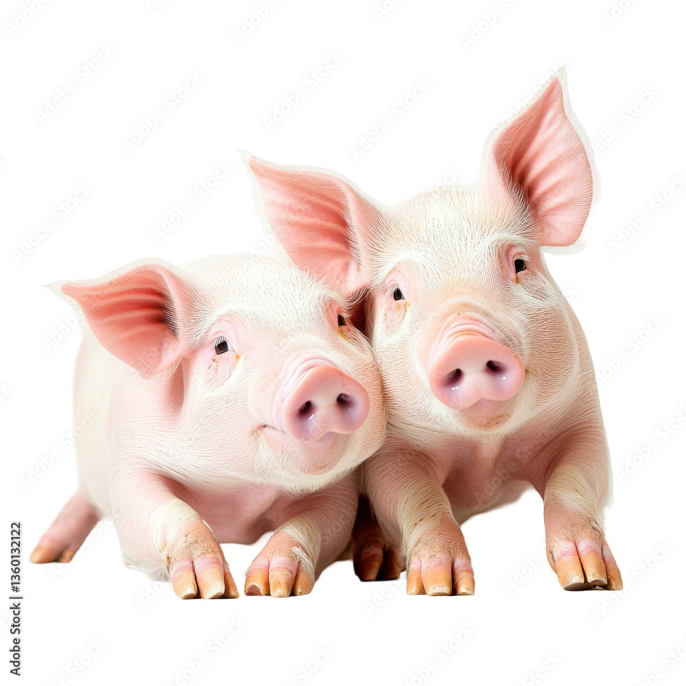 Two adorable piglets cuddling together, showcasing their playful nature in a bright setting Two adorable piglets cuddling together, showcasing their playful nature in a bright setting