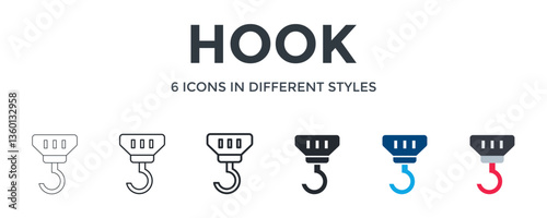 Hook  Icon In Different Style Vector Illustration. Designed In Thin Line, Regular Line, Bold Line, Glyph, Color Fill, And Flat Style Can Be Used For Web