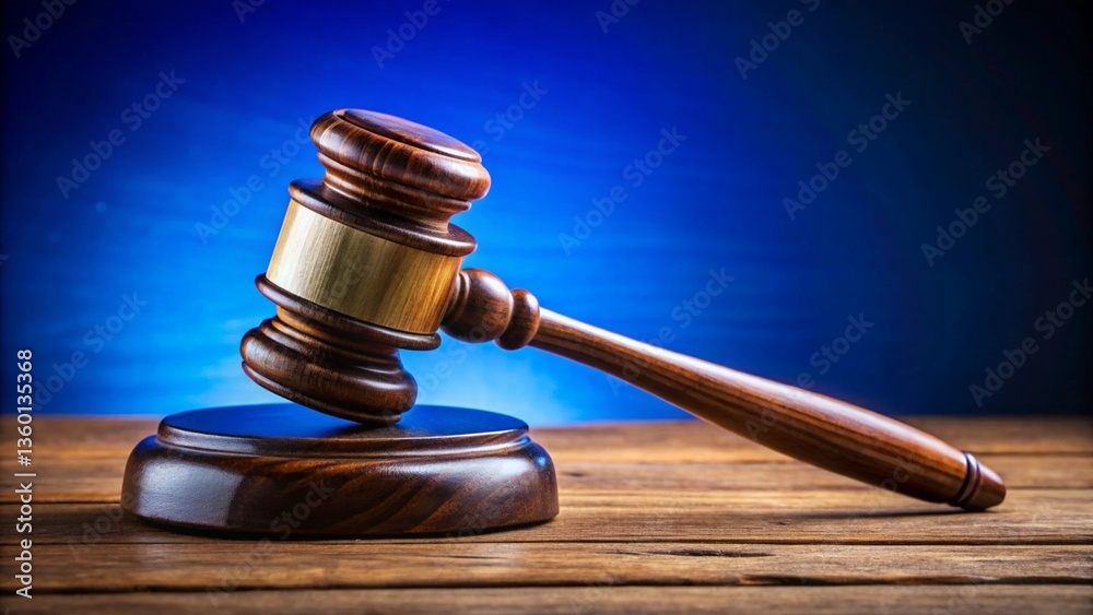 Wooden gavel on a blue table with a dark blue background. Symbol of law, justice, and legal proceedings
Wooden gavel on a blue table with a dark blue background. Symbol of law, justice, and legal proceedings