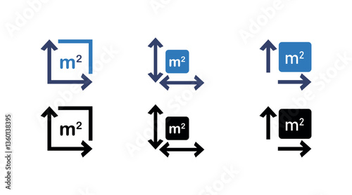 Square Meter Icon Set, Measurement Symbol, Area Calculation Signs