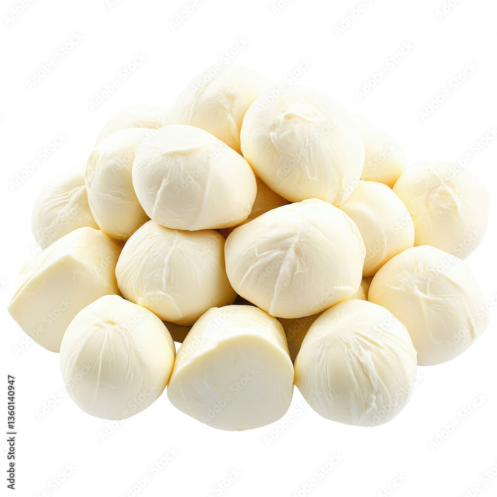 Fresh mozzarella balls stacked in a pile, ready for culinary use in dishes Fresh mozzarella balls stacked in a pile, ready for culinary use in dishes