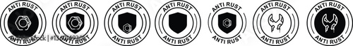 Anti rust icon set. Anti oxidation symbol. Rust resistant emblem set. Anti rust label