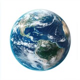 Earth globe with detailed continents and oceans, realistic rendering,isolated on white background.