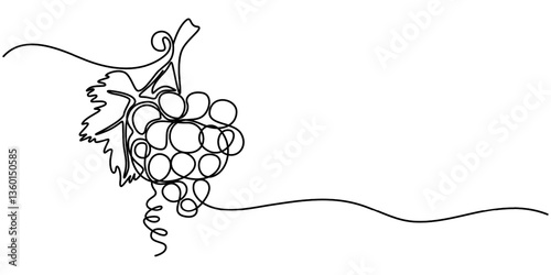 Continuous Line Drawing Of Grapes On A Transparent background, Grape drawn in one continuous line. One line drawing, minimalism. Vector illustration, bunch of grapes on a vine line art drawing, Single
