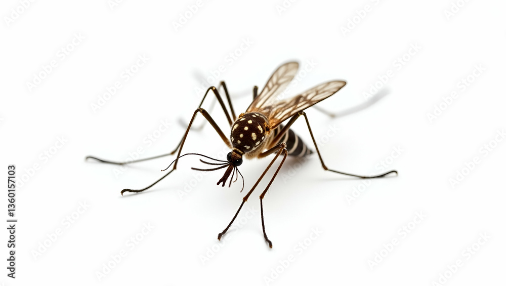 Close-Up of Flat Mosquito Isolated on White Background: Detailed Vector Illustration for Scientific Study of Insect Pests in a Cute and Simple Style Close-Up of Flat Mosquito Isolated on White Background: Detailed Vector Illustration for Scientific Study of Insect Pests in a Cute and Simple Style