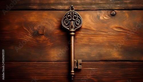 vintage key on old wooden background