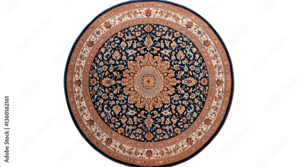 Fototapeta premium Overhead shot of an ornate round rug with floral patterns