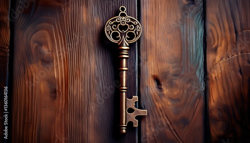old key on wooden background