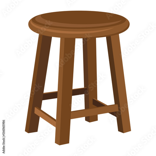 short wooden stool, small Wooden chair on a white isolated background.