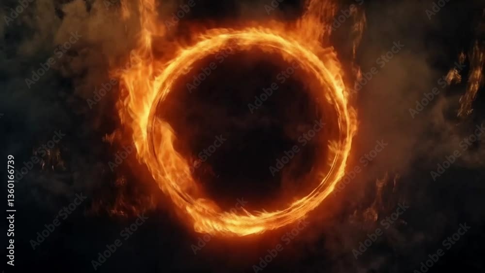Fire circle in the sky. Smooth repeating motion for background video animation.
