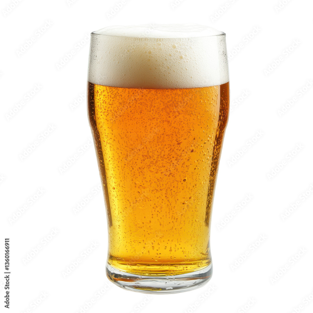 Refreshing glass of golden beer with frothy head on a clean background Refreshing glass of golden beer with frothy head on a clean background