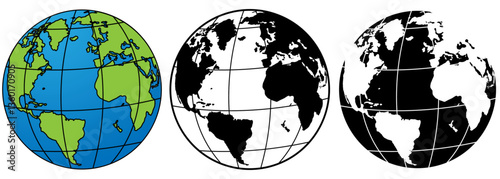 World with indications of latitude and longitude lines in colour and black and white versions