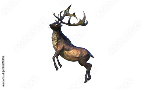 3d illustration of Leaping Giant Deer in Motion