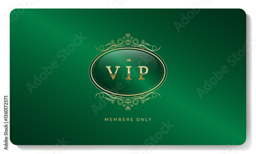 Green and gold luxury premium VIP card with crown, for club members only, casino, invitation. Vector illustration
