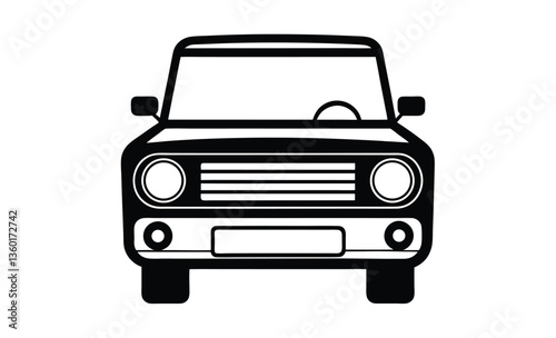 Car radio front view silhouette, Car radio icon, Walkie-talkie, Radio station, Black silhouette, Horizontal front view, Vector simple flat graphic illustration, Isolated object on a white background