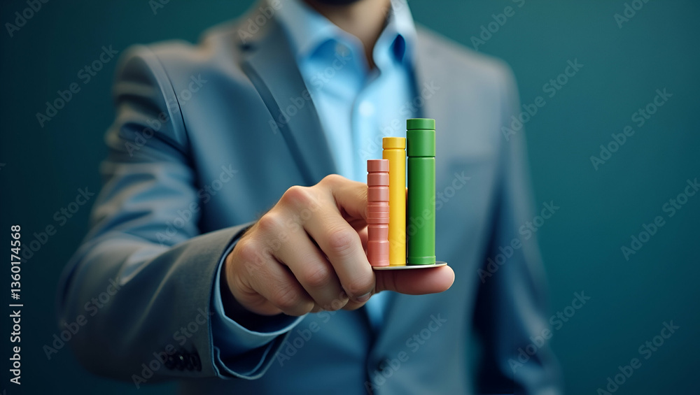 Strategic Business Growth: A Businessman Analyzes Performance Charts to Enhance Sustainable Growth and Positive Indicators in a Dynamic Market Environment