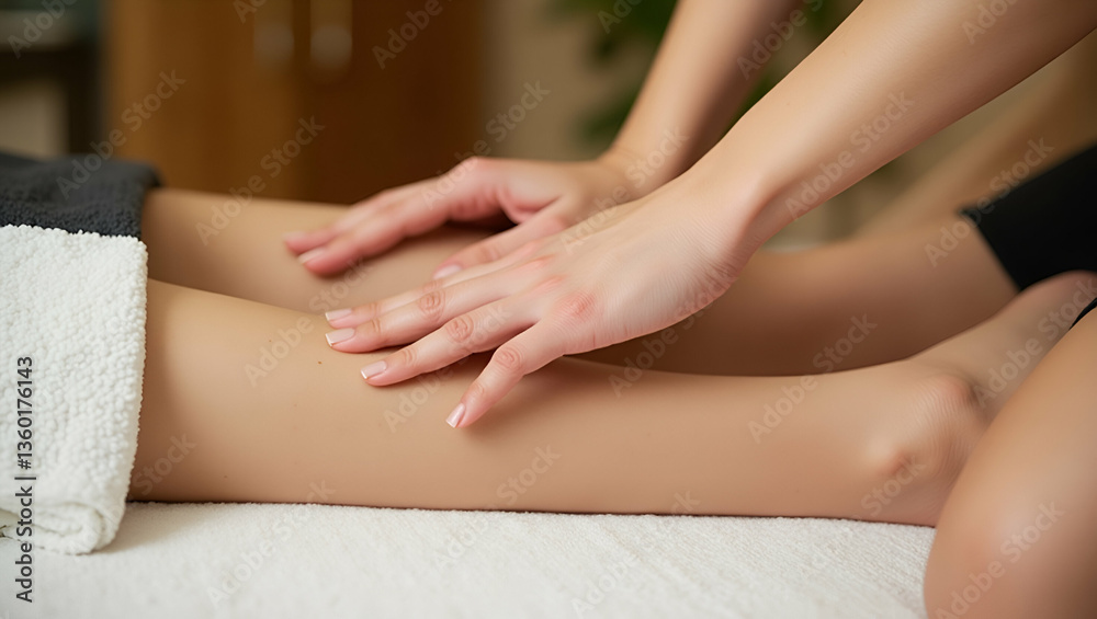 Fototapeta premium Experience Ultimate Relaxation with Flat Hands Massage at Our Spa Salon: Discover Foot Care and Wellness Treatments for a Healthier You in a Cute Vector Illustration Style
