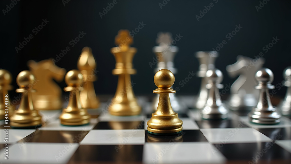 Gold and Silver Chess on chess board game for business metaphor leadership concept concept as Gold and silver chess pieces on board representing business metaphor and leadership concepts in Photo Sto Gold and Silver Chess on chess board game for business metaphor leadership concept concept as Gold and silver chess pieces on board representing business metaphor and leadership concepts in Photo Sto