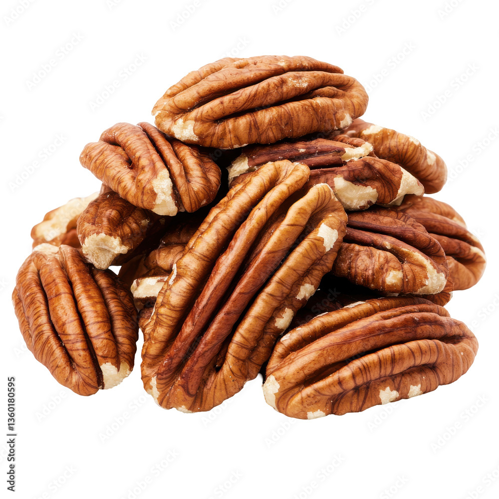 Pile of Fresh Pecans on White Background, Ideal for Culinary Use and Recipes Pile of Fresh Pecans on White Background, Ideal for Culinary Use and Recipes