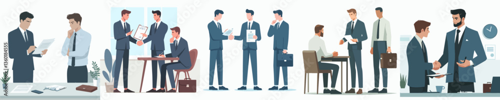 A businessperson negotiating a contract, feeling focused. Style flat design, simple, minimalist, background white. Standing fullbody. A businessperson negotiating a contract, feeling focused. Style flat design, simple, minimalist, background white. Standing fullbody.