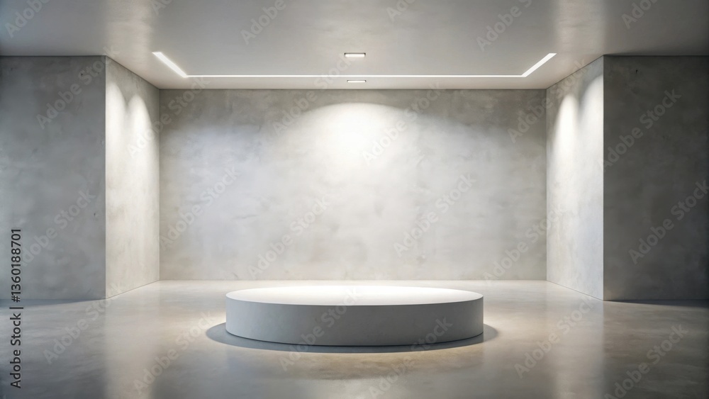 Empty Circular Pedestal in a Modern Minimalist Room with Concrete Walls and Subtle Lighting Empty Circular Pedestal in a Modern Minimalist Room with Concrete Walls and Subtle Lighting