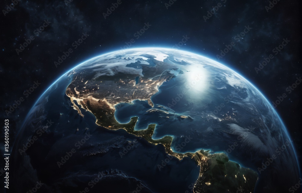 Fototapeta premium 地球, 世界, 惑星, 空間, 地図, 青, 夜, 球体, グローバル, 3d,