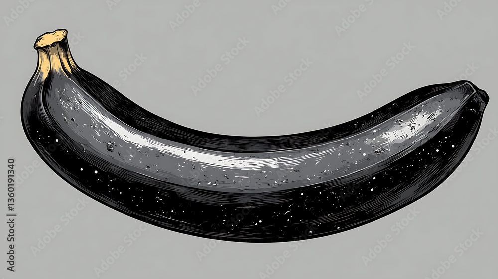 The illustration showcases an unusual black banana with a unique appearance
