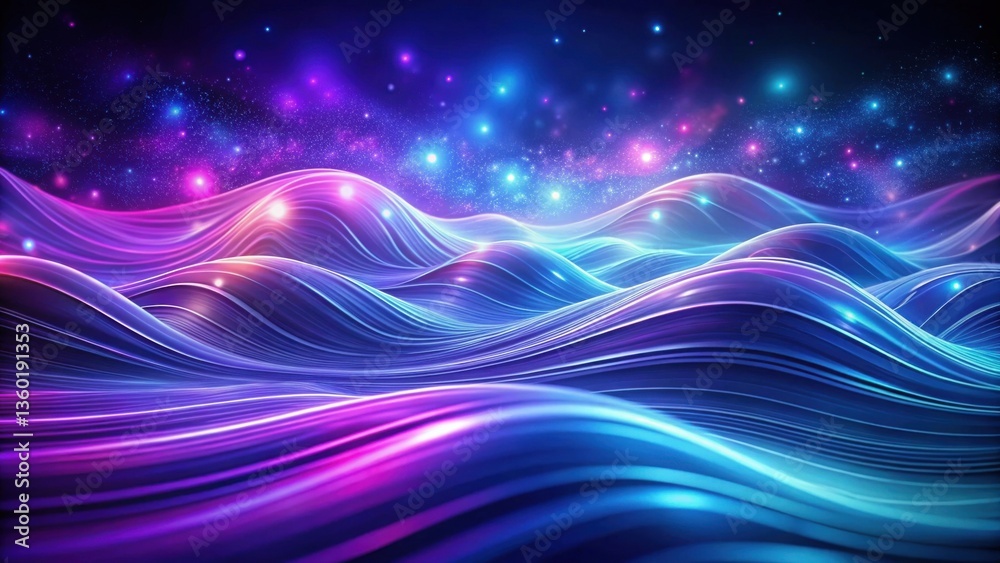 Fototapeta premium Abstract Cosmic Wavescape Glowing Nebulae and Serene Undulating Lines in Vibrant Hues