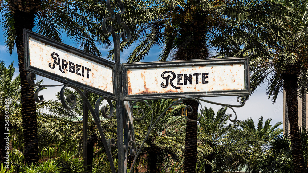 Obraz premium Signposts the direct way to retirement versus work