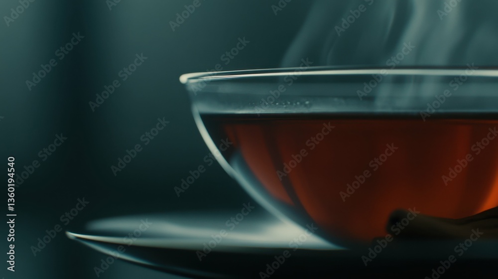 Aromatic steaming tea with cinnamon in glass cup for cozy autumn moments Aromatic steaming tea with cinnamon in glass cup for cozy autumn moments